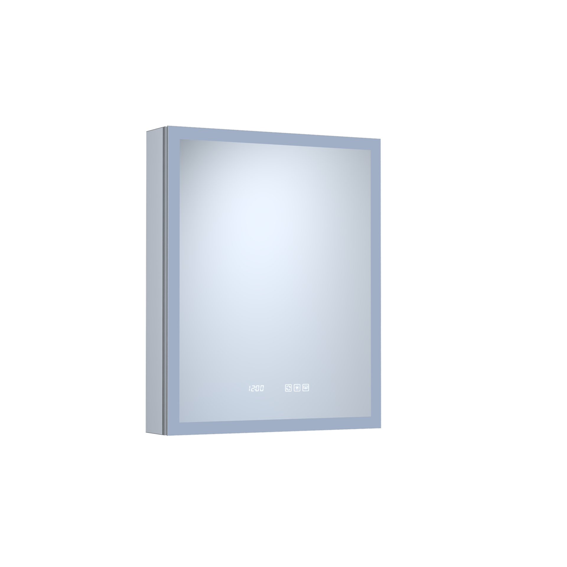 24 in. W x 30 in. H Rectangular Silver Aluminum Recessed/Surface Mount Right Medicine Cabinet with Mirror LED and Clock