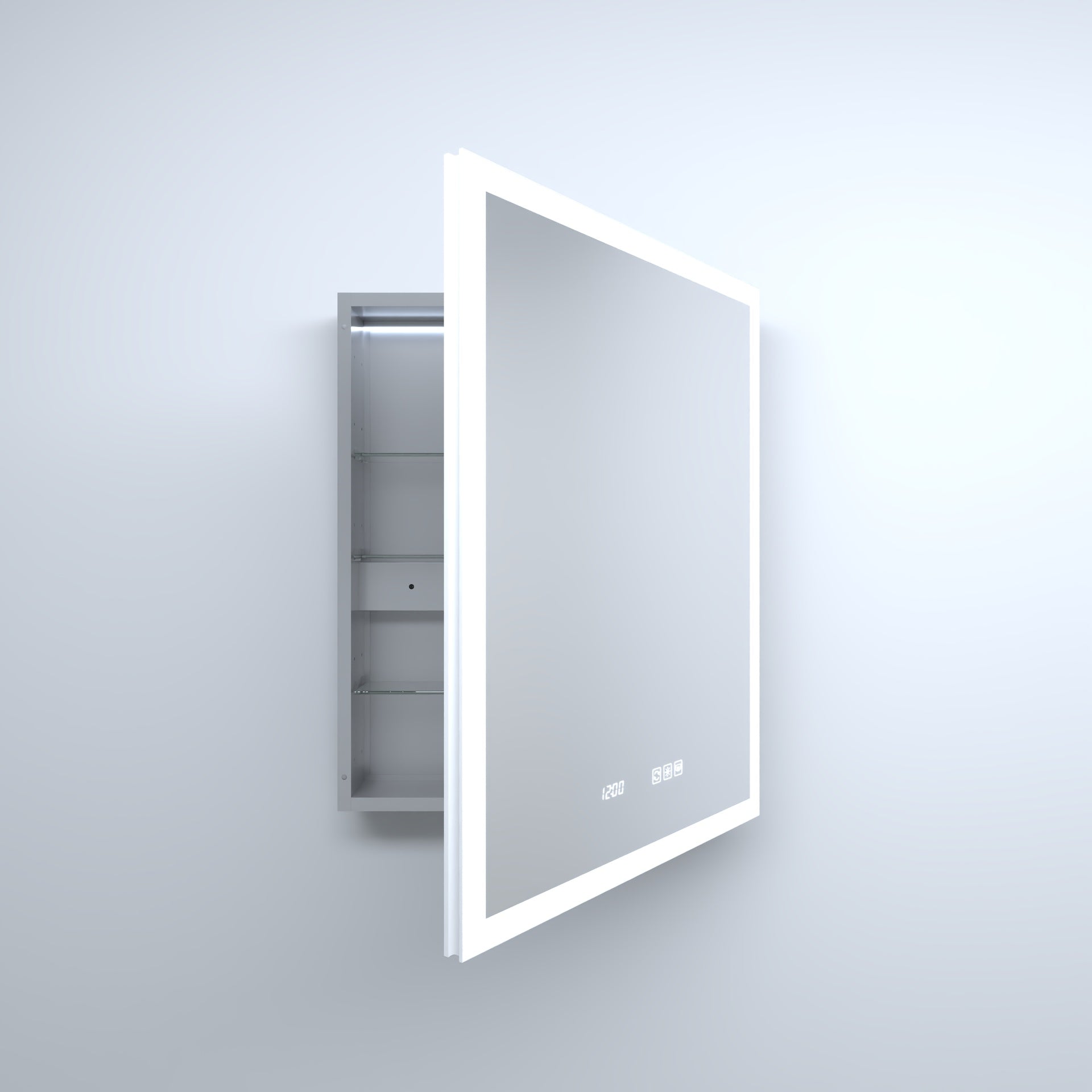 24 in. W x 30 in. H Rectangular Silver Aluminum Recessed/Surface Mount Right Medicine Cabinet with Mirror LED and Clock