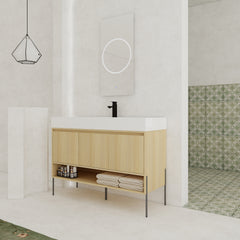 48" Bathroom Vanity Combo w/Single Resin Sink, Modern Storage Cabinet Set 3 Door, Multilayer solid wood, Oak