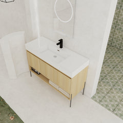 48" Bathroom Vanity Combo w/Single Resin Sink, Modern Storage Cabinet Set 3 Door, Multilayer solid wood, Oak