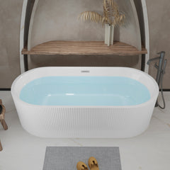 67" Linear Acrylic Freestanding Bathtub,Stand Alone Soaker Tub, Glossy White Acrylic, Toe-tap Chrome Drain, cUPC Certified