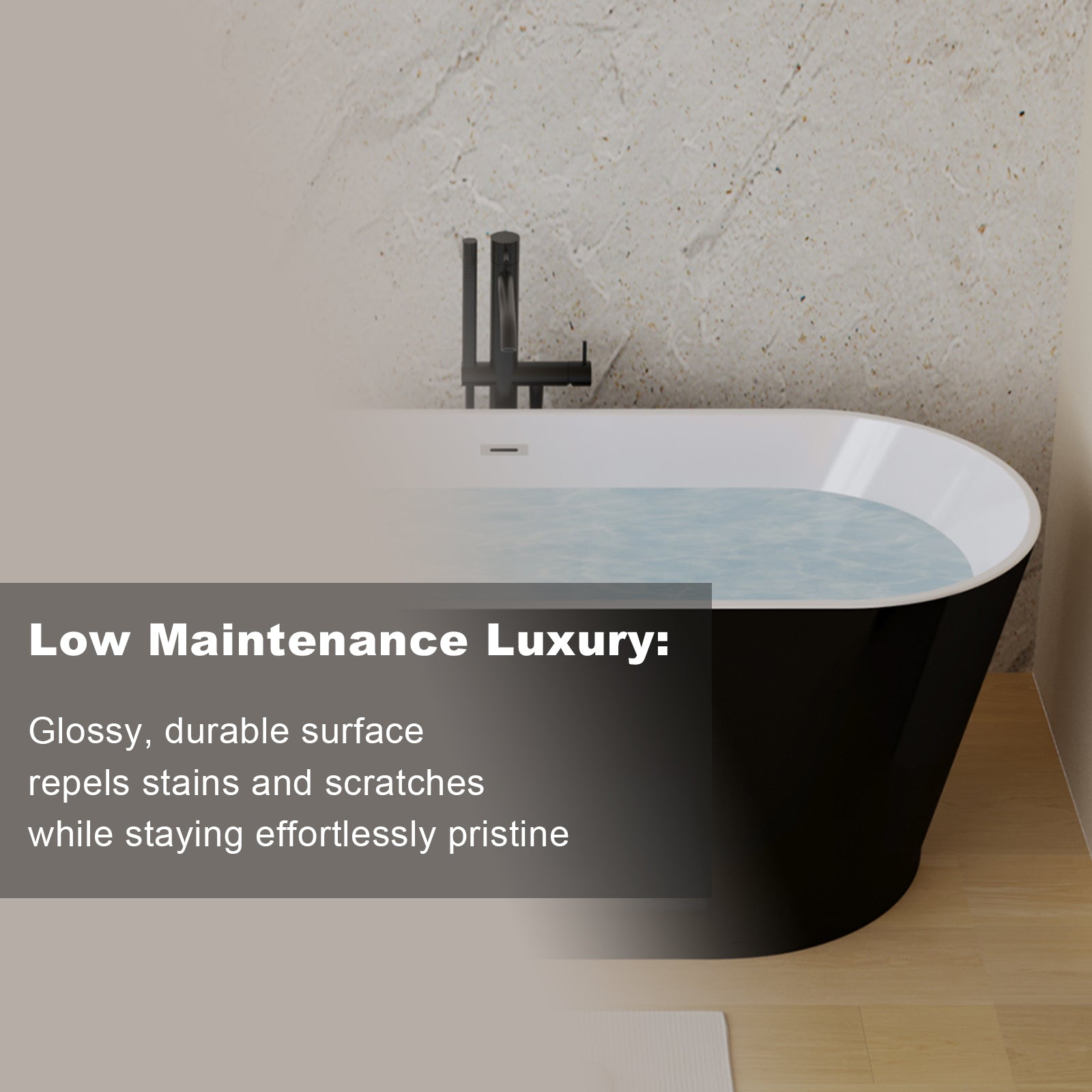 59" Acrylic Freestanding Bathtub, Stand Alone Soaking Tub, Glossy Black Acrylic, Toe-tap Chrome Drain, cUPC Certified