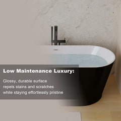 59" Acrylic Freestanding Bathtub, Stand Alone Soaking Tub, Glossy Black Acrylic, Toe-tap Chrome Drain, cUPC Certified