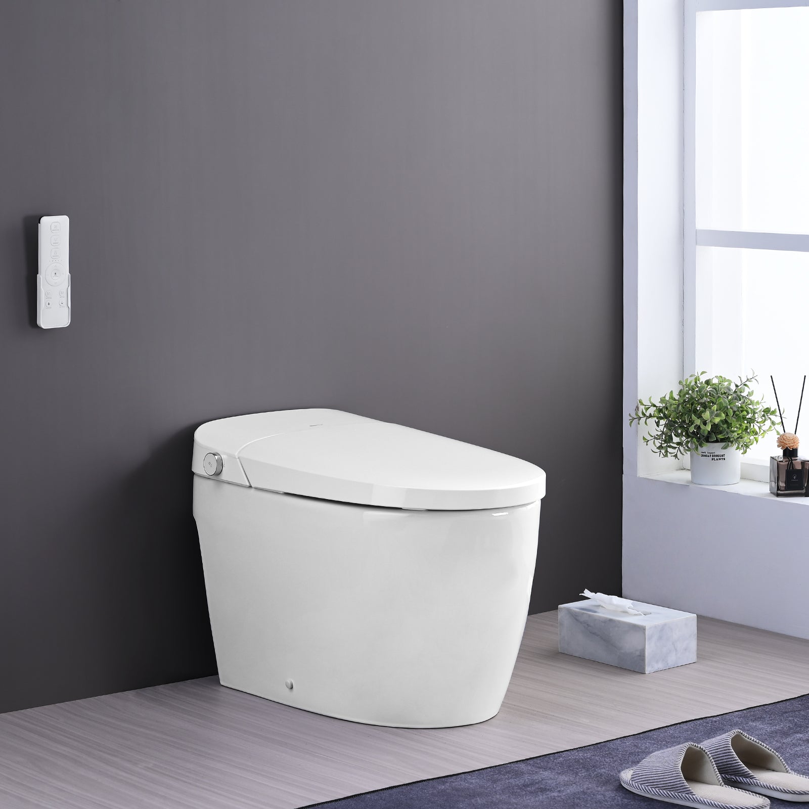 Smart Toilet Bidet Combo with Self-Cleaning Nozzle, Heated Seat, Night Light, Knob Control, Power Outage Flushing, Soft Close, Auto Flush, with Remote Control