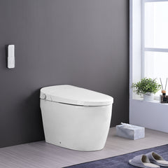 Smart Toilet Bidet Combo with Self-Cleaning Nozzle, Heated Seat, Night Light, Knob Control, Power Outage Flushing, Soft Close, Auto Flush, with Remote Control