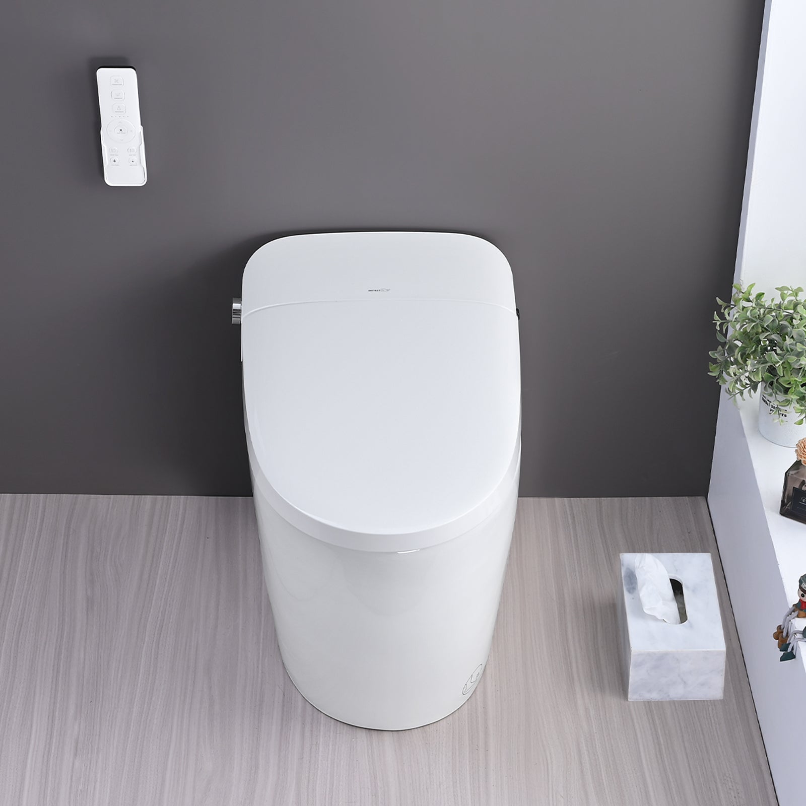 Smart Toilet Bidet Combo with Self-Cleaning Nozzle, Heated Seat, Night Light, Knob Control, Power Outage Flushing, Soft Close, Auto Flush, with Remote Control