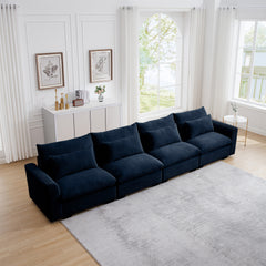 4 Seater Deep Seat Couches for Living Room, Comfy Blue Corduroy Sofas for Living Room Modern with 4 Waist Pillows