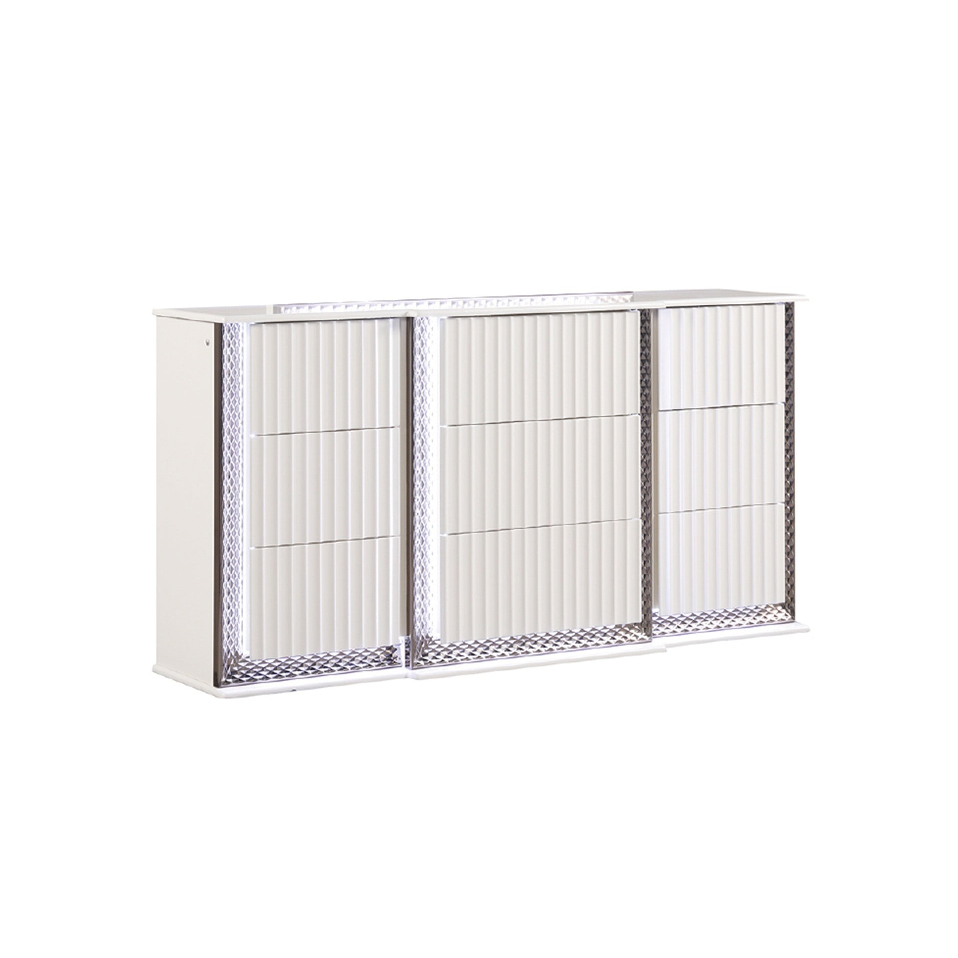 Fabio Contemporary Style 6-Drawer Dresser Made with Diamond-Patterned Side Accents with LED Lighting and Wood in White Finish(INCLUDES DRESSER ONLY)  same as B009P309318 (CA inventory)