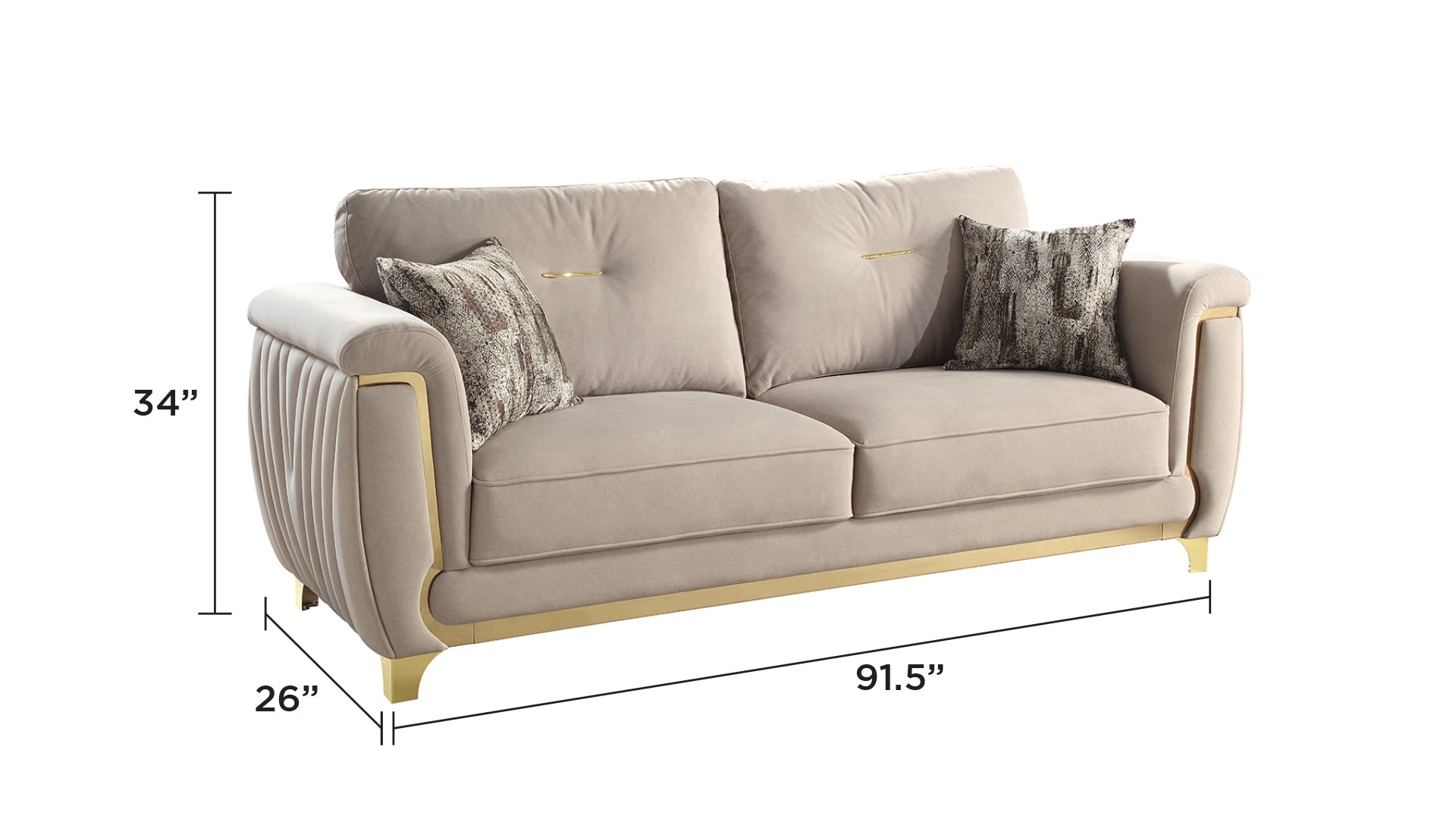 Leena Contemporary Style Upholstery 2PC Livingroom Set Made with Wood in Gold accent & Beige