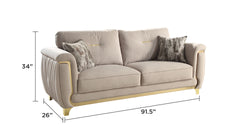 Leena Contemporary Style Upholstery 2PC Livingroom Set Made with Wood in Gold accent & Beige