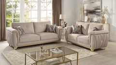 Leena Contemporary Style Upholstery 2PC Livingroom Set Made with Wood in Gold accent & Beige