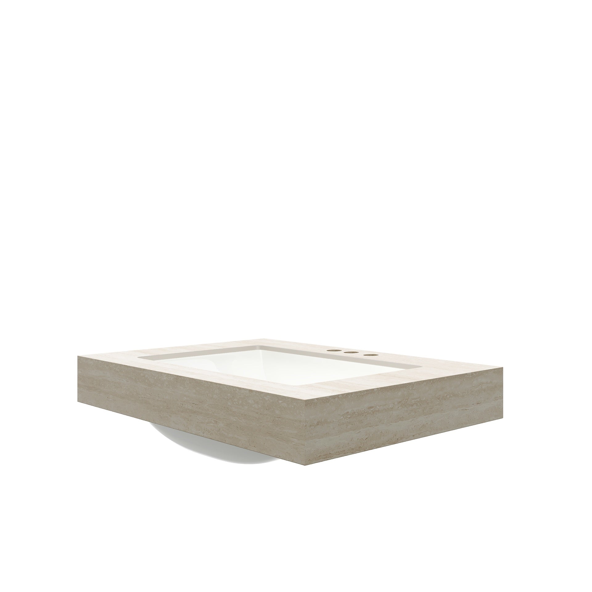 30" MURI Roma Travertine-Pattern Sintered Stone Countertop and Undermount Ceramic Basin with Three Standard Pre-drilled Faucet Holes, NO Cabinet, NO Faucet and Sink Cover