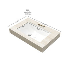 30" MURI Roma Travertine-Pattern Sintered Stone Countertop and Undermount Ceramic Basin with Three Standard Pre-drilled Faucet Holes, NO Cabinet, NO Faucet and Sink Cover