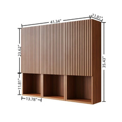 MITCH 41" Bathroom Wall Mounted Cabinet, Composed of 3 Cabinets with Doors and Open Compartments, Can be Used in Combination or Individually, Suitable for Bathroom, etc., Brown Oak Woodgrain Color