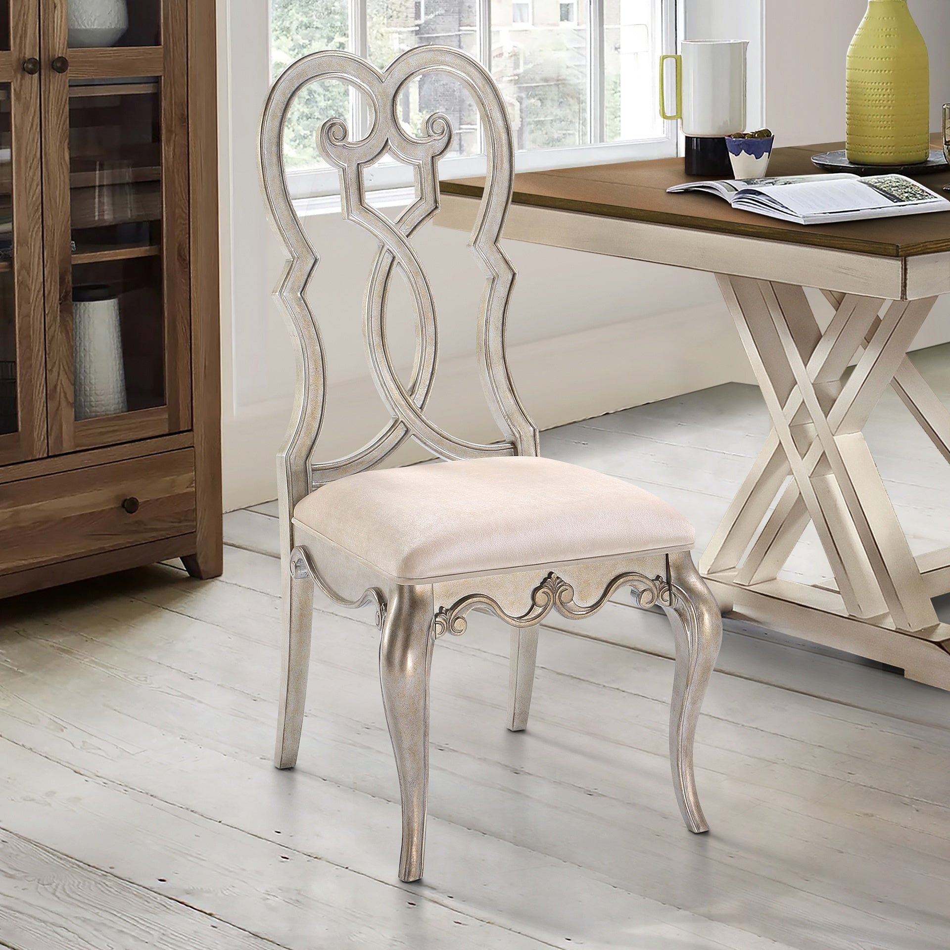 Ivory and Antique Champagne Side Chairs (Set of 2)