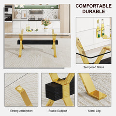 Dining table. Modern tempered glass dining table. Large modern office desk with gold plated metal legs and MDF crossbars, suitable for both home and office use. Kitchen. 79 ''x39''x30 ''  1105