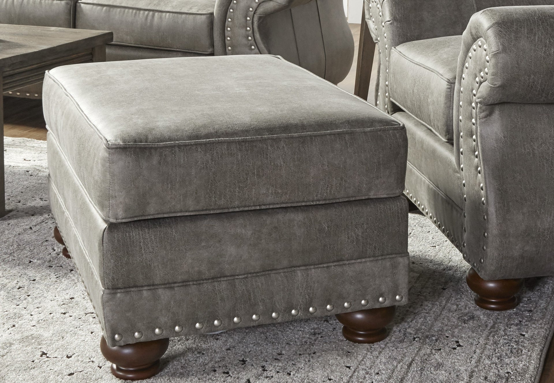 Leinster Faux Leather Upholstered Nailhead Ottoman
