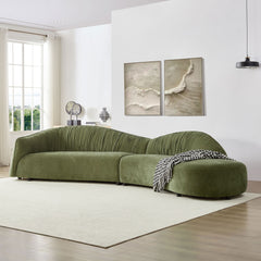 145.67'' Mid-Century Upholstered Comfy Couch with Facing Chaise Right for Livingroom,Bedroom, Apartment, Home Office GREEN