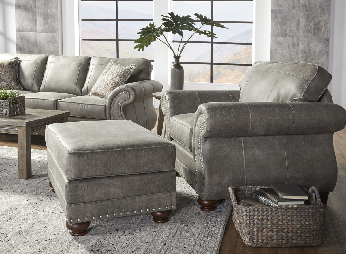 Leinster Faux Leather Upholstered Nailhead Chair and Ottoman