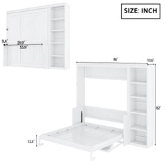 Full Size Murphy Bed with Desk and Bookshelf, White