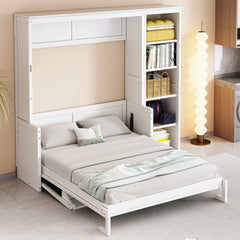 Full Size Murphy Bed with Desk and Bookshelf, White
