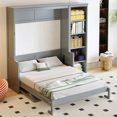 Full Size Murphy Bed with Desk and Bookshelf, Gray