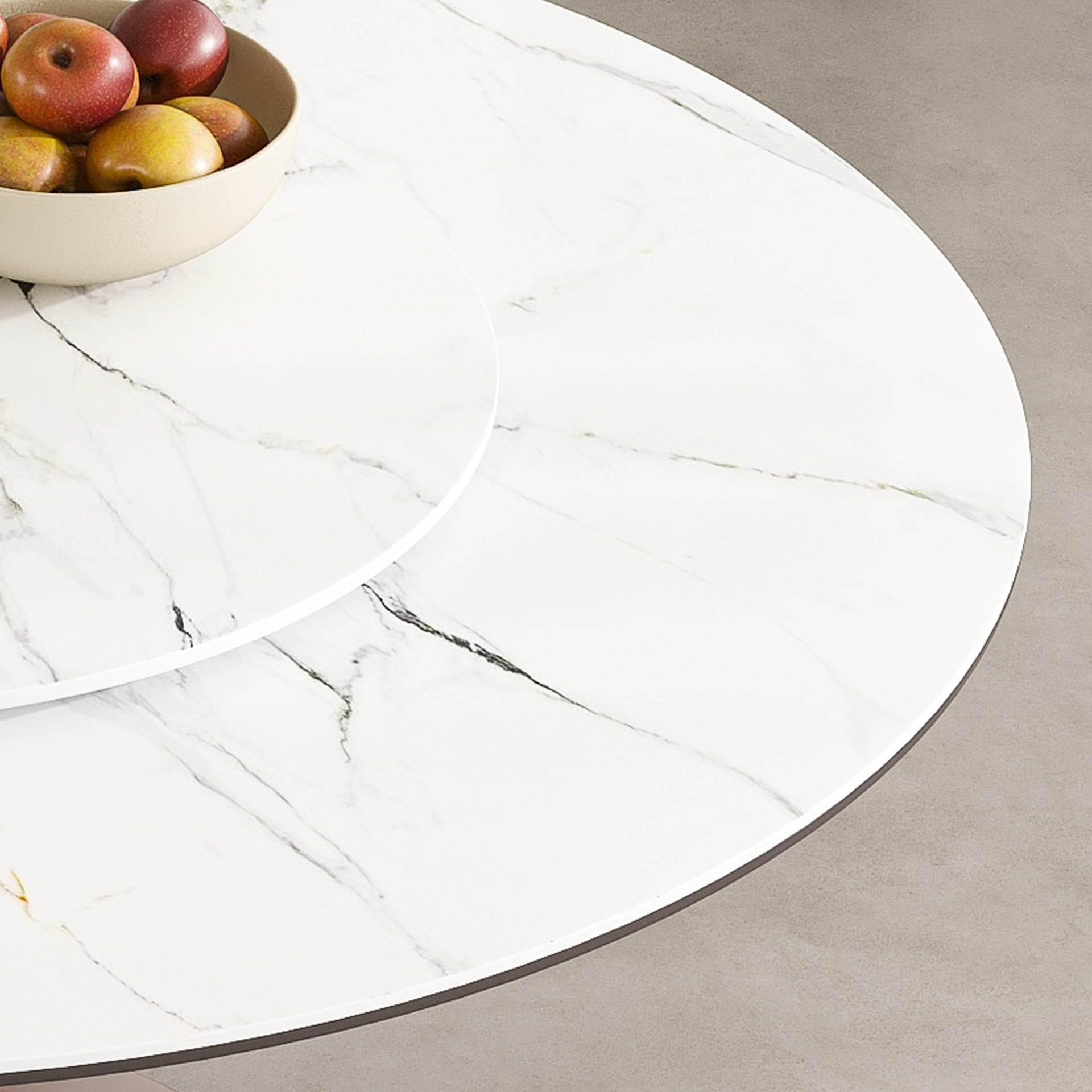 53" Round Dining Table with 360° Rotating Lazy Susan - Scratch & Heat Resistant Sintered Stone Tabletop for Dining Room & Kitchen(4 chairs)