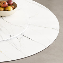 53" Round Dining Table with 360° Rotating Lazy Susan - Scratch & Heat Resistant Sintered Stone Tabletop for Dining Room & Kitchen(4 chairs)