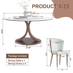 53" Round Dining Table with 360° Rotating Lazy Susan - Scratch & Heat Resistant Sintered Stone Tabletop for Dining Room & Kitchen(4 chairs)