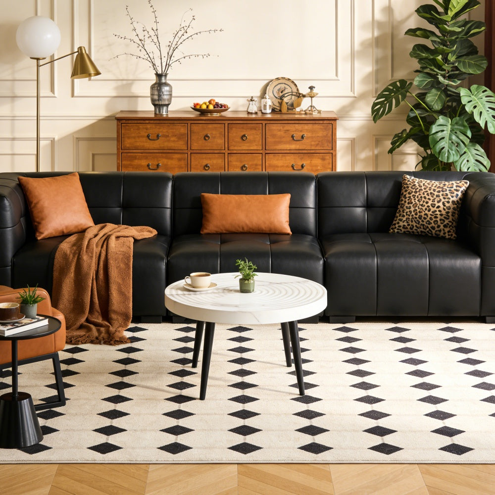 Elegant White Marble Pattern Round Coffee Table - Diameter 23.6 Inches, Exquisite Suction Molding Process,White Marble Pattern Design,Black Sprayed Metal Leg.