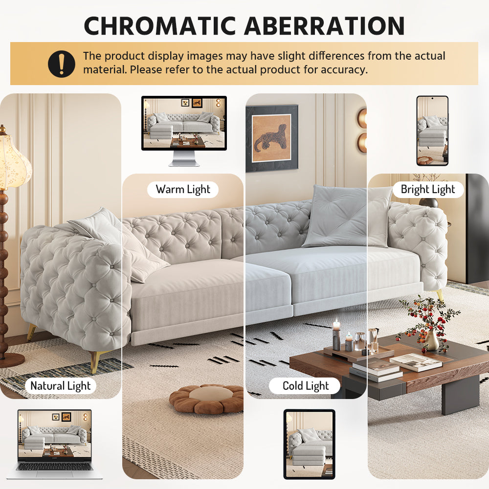 97.7" 3-in-1 Convertible Sleeper Sofa,28.4" Deep Seat Pull Out Sofa Bed,Button Tufted Modern Sofa,4-Seater Couch with Movable Ottoman  for Apartment,Office,Bedroom,Light Grey(NEW SKU:W1885S00300)