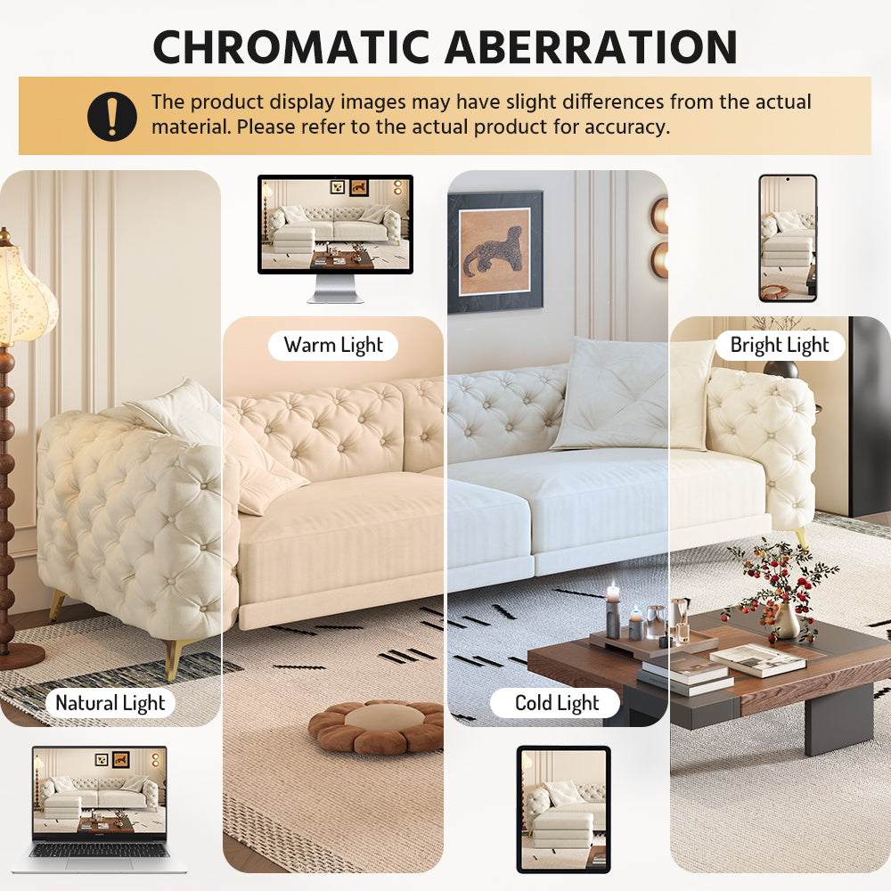 97.7" 3-in-1 Convertible Sleeper Sofa, 28.4" Deep Seat Pull Out Sofa Bed,Button Tufted Modern Sofa, 4-Seater Couch with Movable Ottoman  for Apartment, Office, Bedroom,Beige/White(NEW SKU:W1885S00297)
