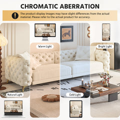 97.7" 3-in-1 Convertible Sleeper Sofa, 28.4" Deep Seat Pull Out Sofa Bed,Button Tufted Modern Sofa, 4-Seater Couch with Movable Ottoman  for Apartment, Office, Bedroom,Beige/White(NEW SKU:W1885S00297)