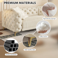 97.7" 3-in-1 Convertible Sleeper Sofa, 28.4" Deep Seat Pull Out Sofa Bed,Button Tufted Modern Sofa, 4-Seater Couch with Movable Ottoman  for Apartment, Office, Bedroom,Beige/White(NEW SKU:W1885S00297)