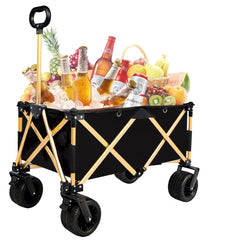 Aluminum alloy folding wagon, Heavy Duty Utility Beach Wagon Cart for Sand with Big Wheels, Adjustable Handle&Drink Holders for Shopping, Camping,Garden and Outdoor