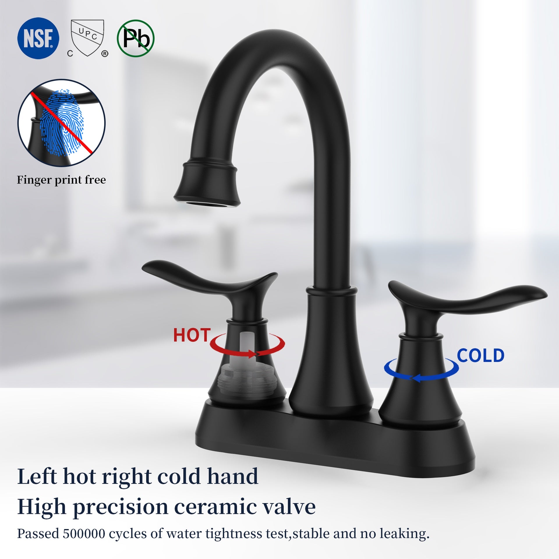 2-Handle 4-Inch Matte Black Bathroom Faucet, Bathroom Vanity Sink Faucets with Pop-up Drain and Supply Hoses