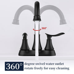 2-Handle 4-Inch Matte Black Bathroom Faucet, Bathroom Vanity Sink Faucets with Pop-up Drain and Supply Hoses