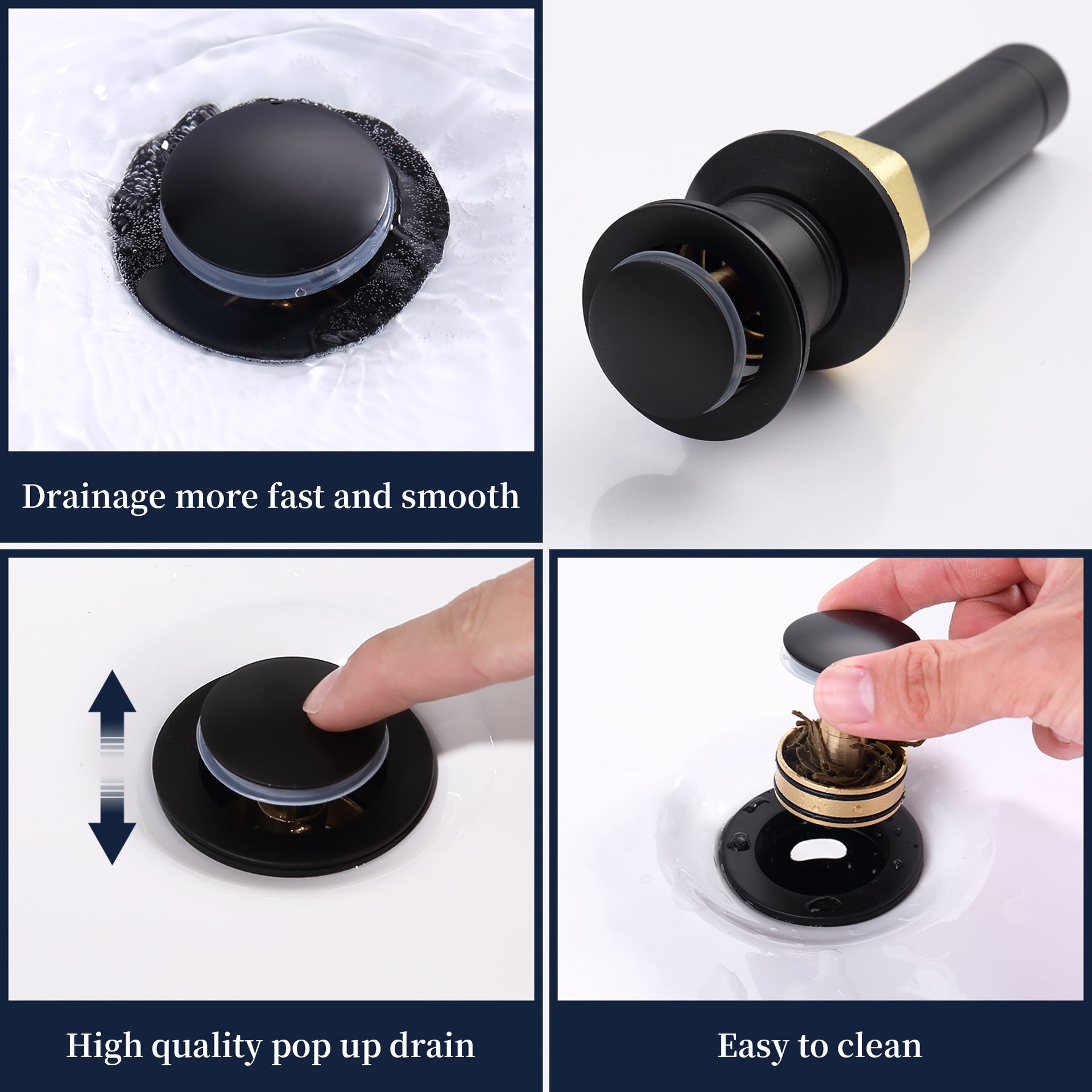 2-Handle 4-Inch Matte Black Bathroom Faucet, Bathroom Vanity Sink Faucets with Pop-up Drain and Supply Hoses