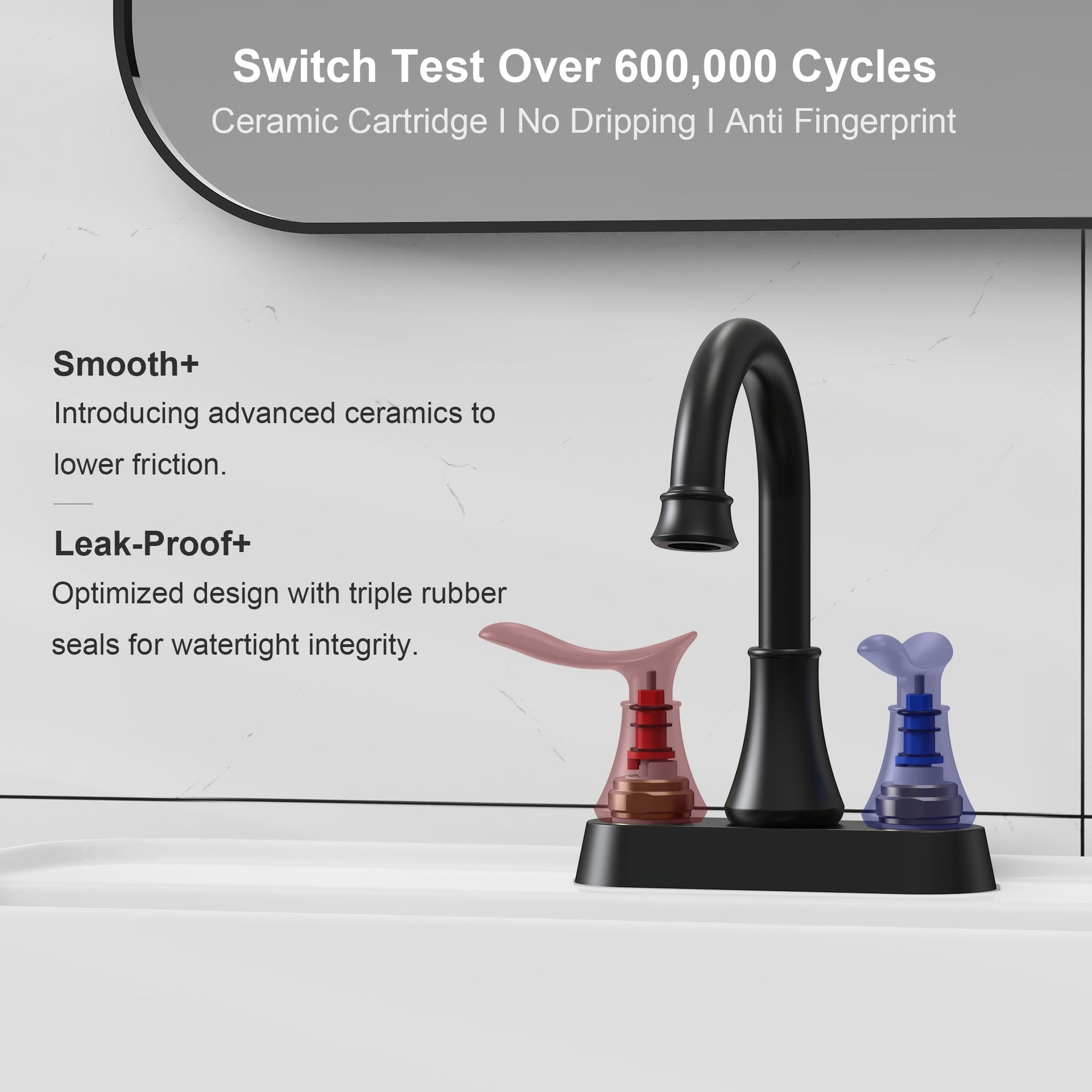 2-Handle 4-Inch Matte Black Bathroom Faucet, Bathroom Vanity Sink Faucets with Pop-up Drain and Supply Hoses