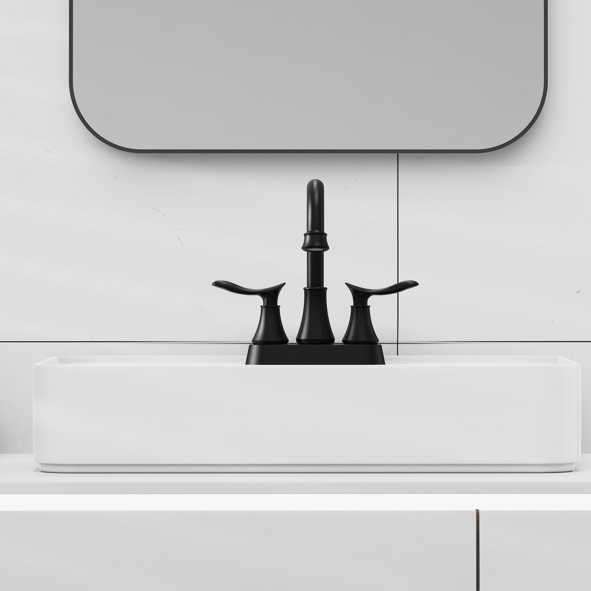 2-Handle 4-Inch Matte Black Bathroom Faucet, Bathroom Vanity Sink Faucets with Pop-up Drain and Supply Hoses
