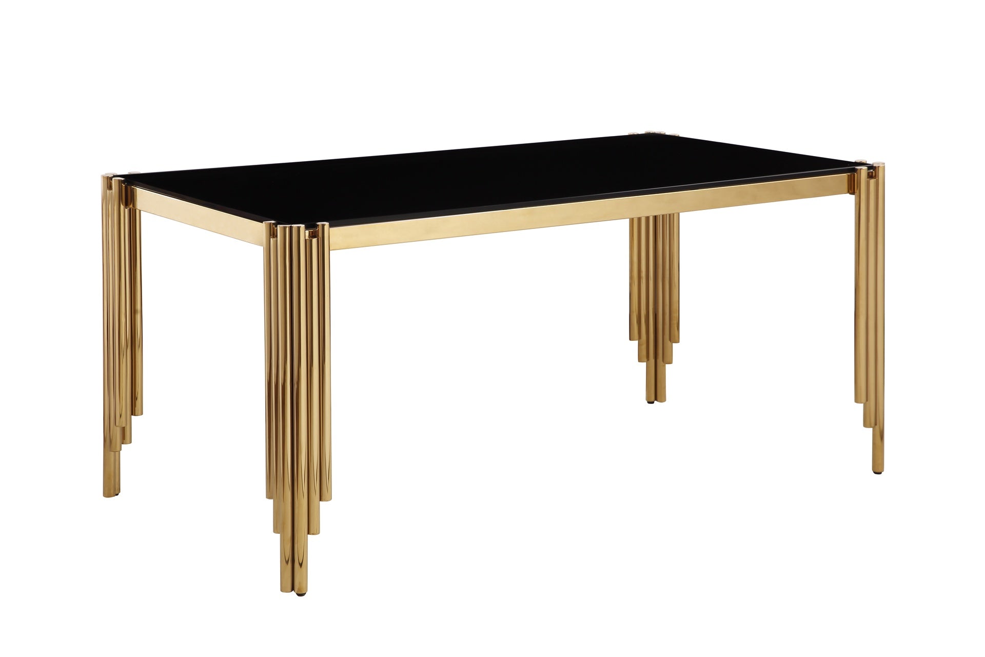 65" Rectangle Glass Dining Table, Tempered Glass Tabletop and Polished Gold Legs, Modern Style Table for Home, Kitchen. Dining Room