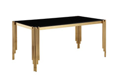 65" Rectangle Glass Dining Table, Tempered Glass Tabletop and Polished Gold Legs, Modern Style Table for Home, Kitchen. Dining Room