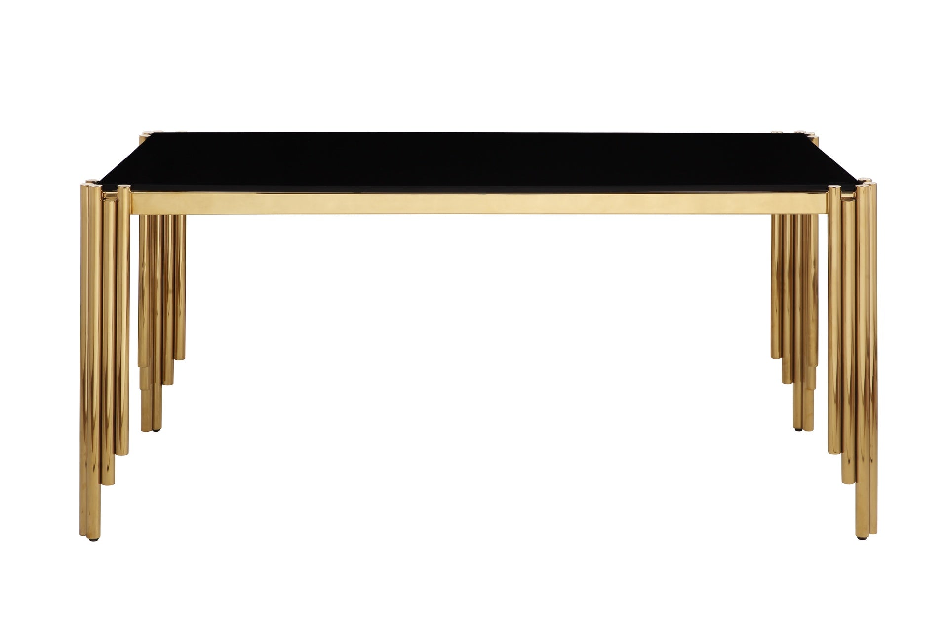 65" Rectangle Glass Dining Table, Tempered Glass Tabletop and Polished Gold Legs, Modern Style Table for Home, Kitchen. Dining Room