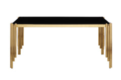 65" Rectangle Glass Dining Table, Tempered Glass Tabletop and Polished Gold Legs, Modern Style Table for Home, Kitchen. Dining Room