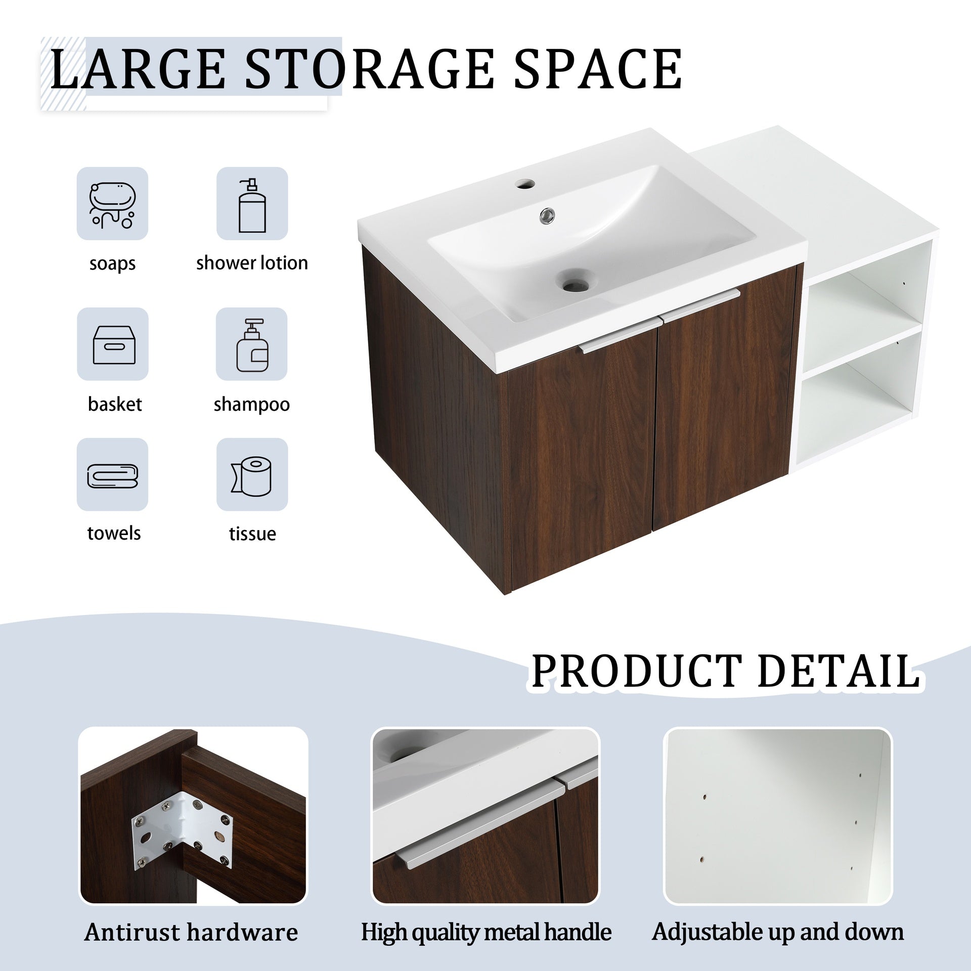 36 Inch Soft Close Doors Bathroom Vanity With Sink, A Small Storage Shelves, 24" and 12" Combination Cabinet,(KD-Packing)