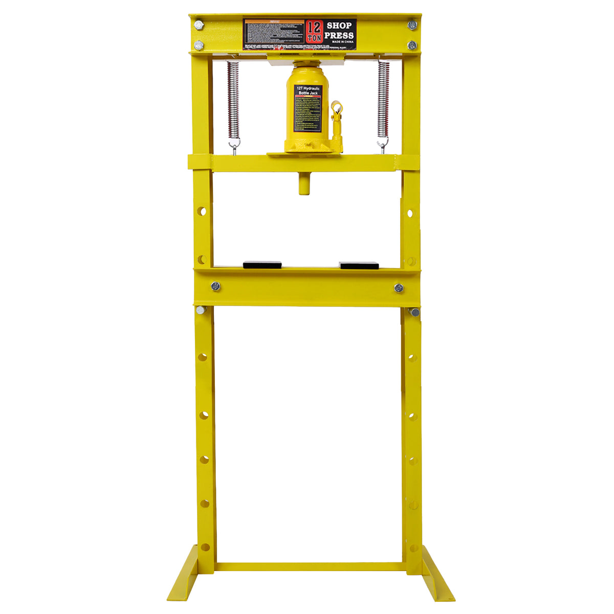 Hydraulic Shop Press ,12-Ton Capacity , Floor Mount ,with Press Plates, H-Frame Garage Floor Press, Adjustable Working Table Height, ,yellow