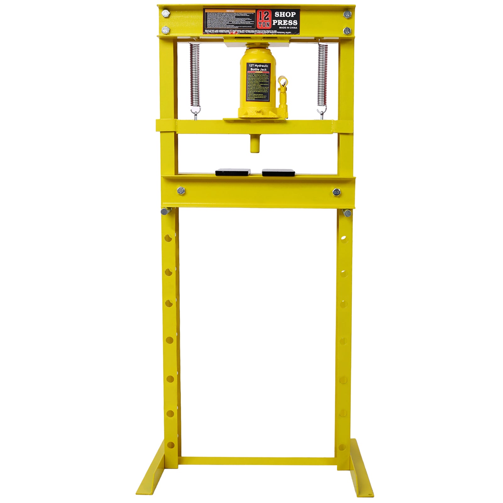 Hydraulic Shop Press ,12-Ton Capacity , Floor Mount ,with Press Plates, H-Frame Garage Floor Press, Adjustable Working Table Height, ,yellow