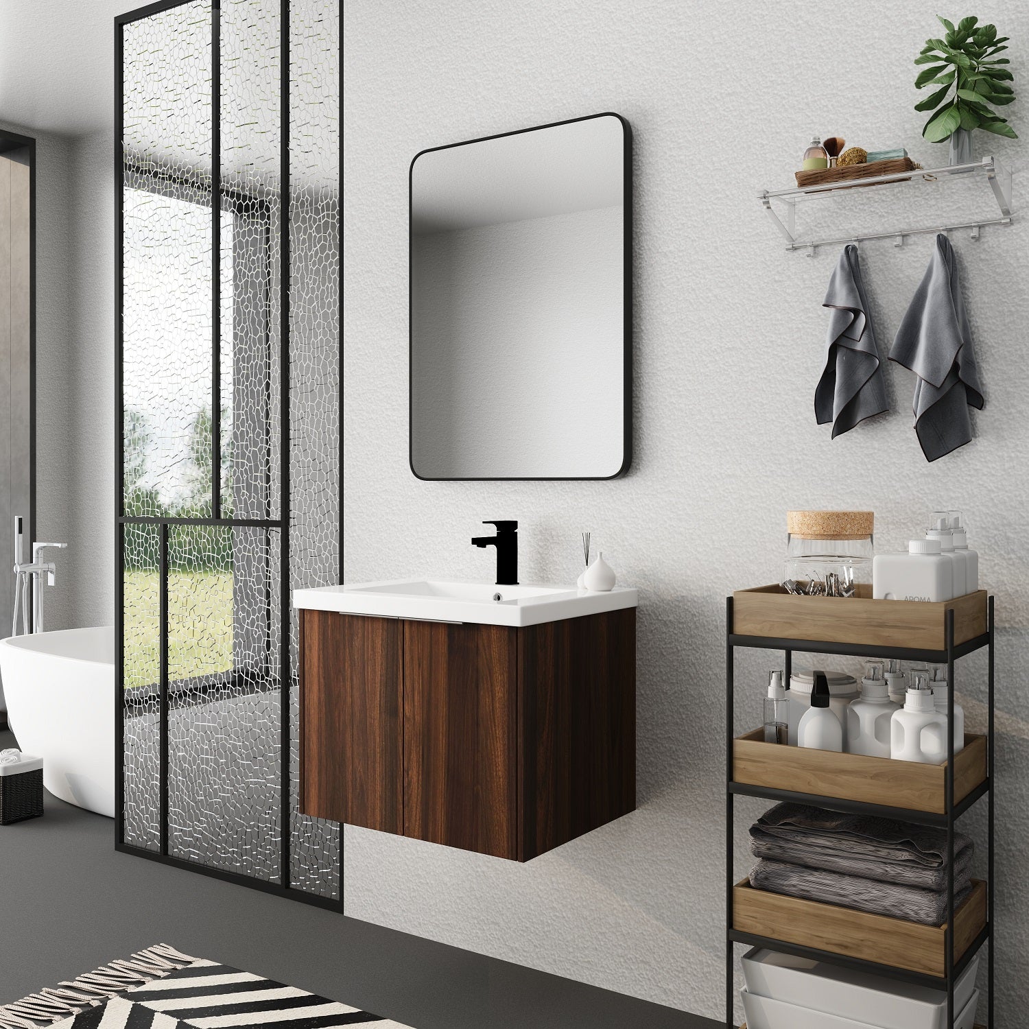 Bathroom Cabinet With Sink,Soft Close Doors,Float Mounting Design,24 Inch For Small Bathroom,24x18-00624CAW(KD-Packing)