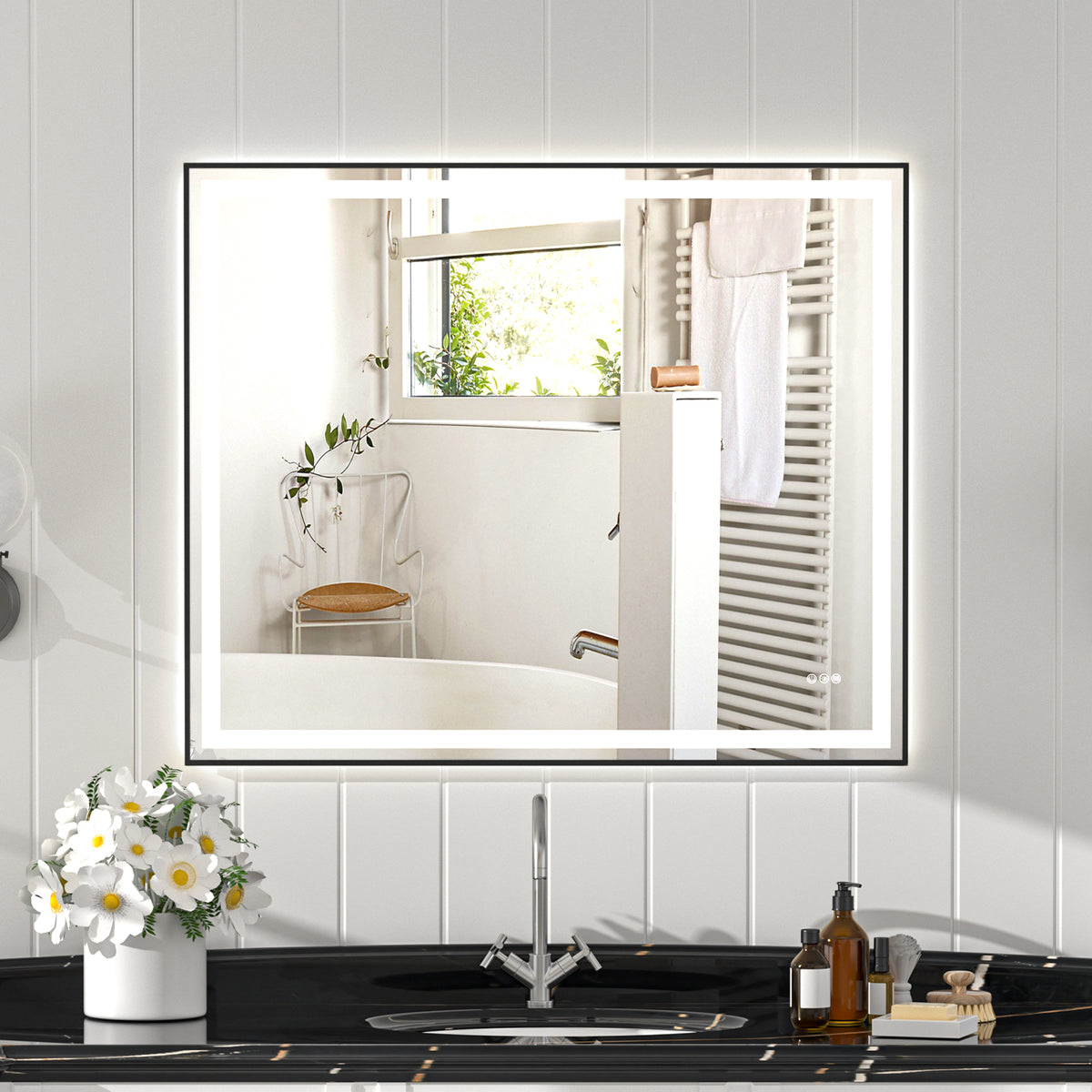 48x40" Black Eco-Friendly Silver MirrorDual LED Light StripsFront and Back Lighting
