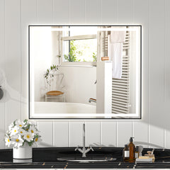 48x40" Black Eco-Friendly Silver MirrorDual LED Light StripsFront and Back Lighting